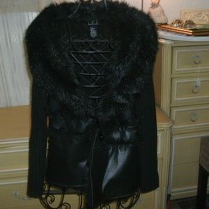 Black Leather & Faux Fur Sweater Jacket by INC